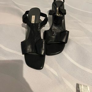Black leather summer heels. Size 7.5 made by Ann Marino. Sling back